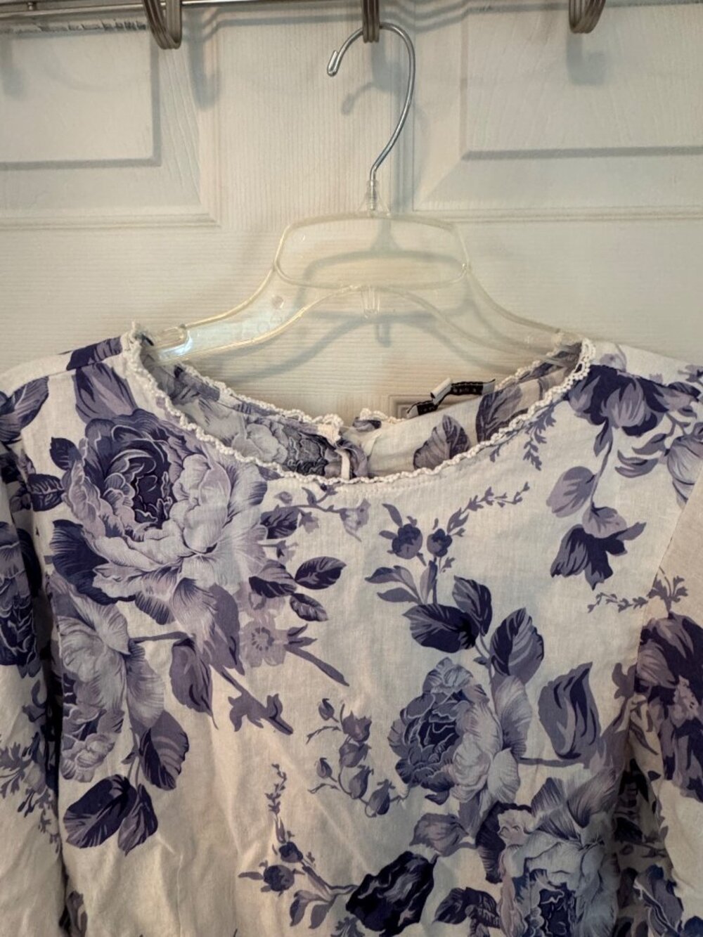 Vintage Laura Ashley Floral Crop Top Blouse Linen Balloon Sleeve Back Button Sma - Picture 5 of 13